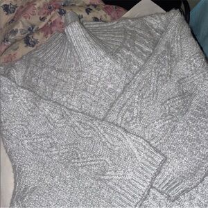 Maeve Gray Cowl Neck Sweater with Cable Knit Design